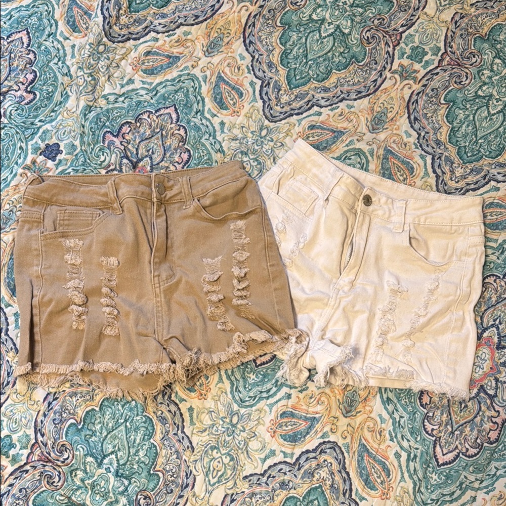 Distressed Women's Shorts - Tan and White BUNDLE size 4